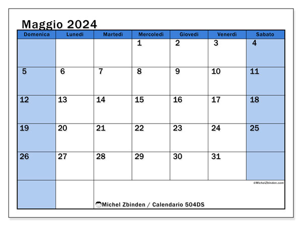 Calendario maggio 2024, 504DS. Piano da stampare gratuito.