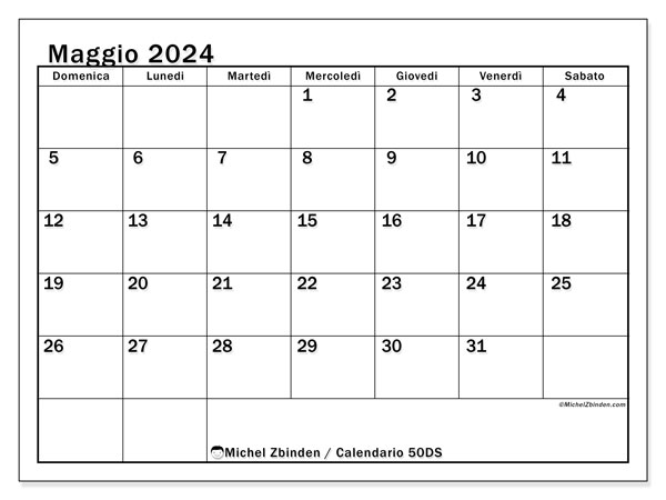 Calendario maggio 2024 “50”. Programma da stampare gratuito.. Da domenica a sabato