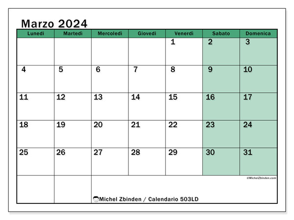 Calendario da stampare, marzo 2024, 503LD