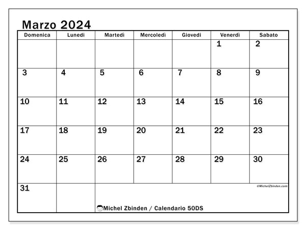 Calendario da stampare, marzo 2024, 50DS