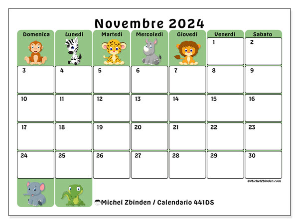 Calendario novembre 2024 “441”. Calendario da stampare gratuito.. Da domenica a sabato