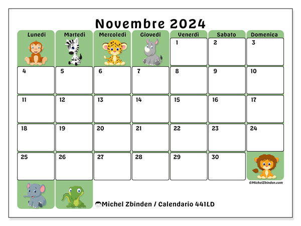 Calendario novembre 2024 “441”. Calendario da stampare gratuito.. Da lunedì a domenica