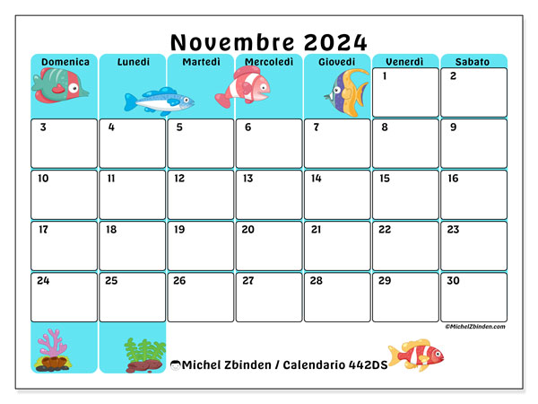 Calendario novembre 2024 “442”. Calendario da stampare gratuito.. Da domenica a sabato