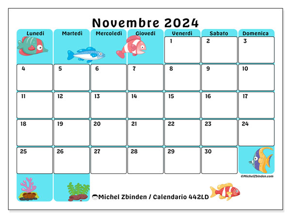 Calendario novembre 2024 “442”. Calendario da stampare gratuito.. Da lunedì a domenica