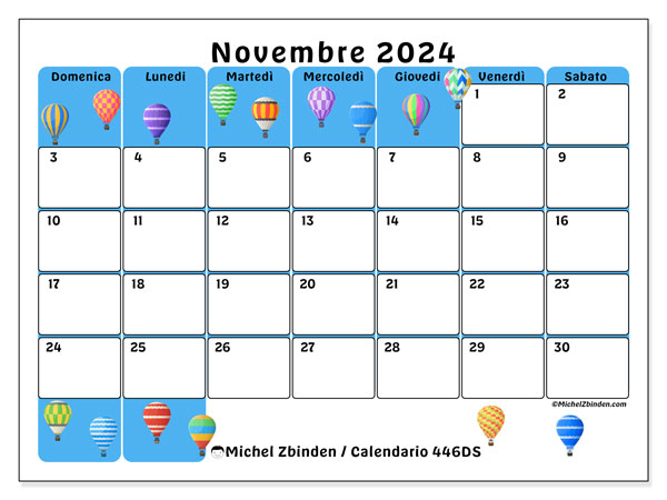 Calendario novembre 2024 “446”. Calendario da stampare gratuito.. Da domenica a sabato