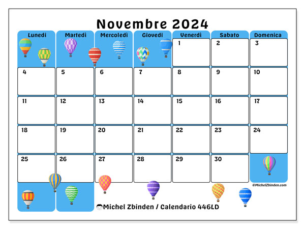 Calendario novembre 2024 “446”. Calendario da stampare gratuito.. Da lunedì a domenica