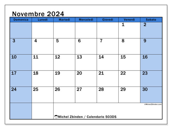Calendario novembre 2024 “504”. Orario da stampare gratuito.. Da domenica a sabato