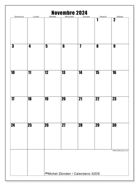 Calendario novembre 2024 “52”. Calendario da stampare gratuito.. Da domenica a sabato