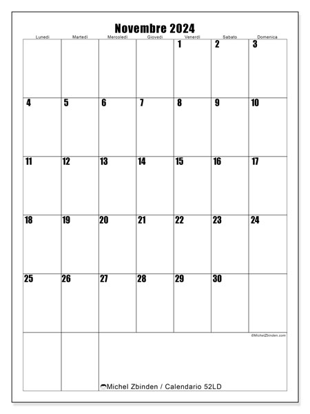Calendario novembre 2024 “52”. Calendario da stampare gratuito.. Da lunedì a domenica