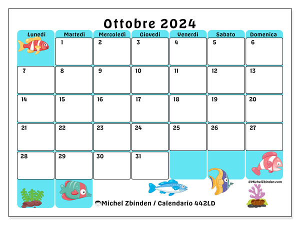 Calendario ottobre 2024 “442”. Calendario da stampare gratuito.. Da lunedì a domenica