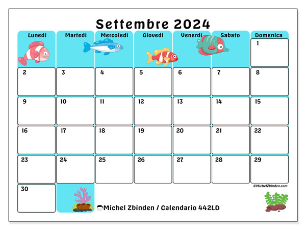 Calendario settembre 2024 “442”. Calendario da stampare gratuito.. Da lunedì a domenica