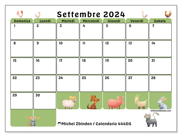 Calendario settembre 2024 “444”. Orario da stampare gratuito.. Da domenica a sabato
