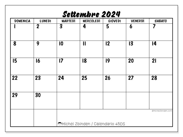 Calendario settembre 2024 “45”. Orario da stampare gratuito.. Da domenica a sabato