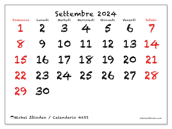 Calendario settembre 2024, 46DS. Programma da stampare gratuito.