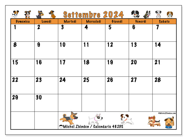 Calendario settembre 2024 “482”. Programma da stampare gratuito.. Da domenica a sabato