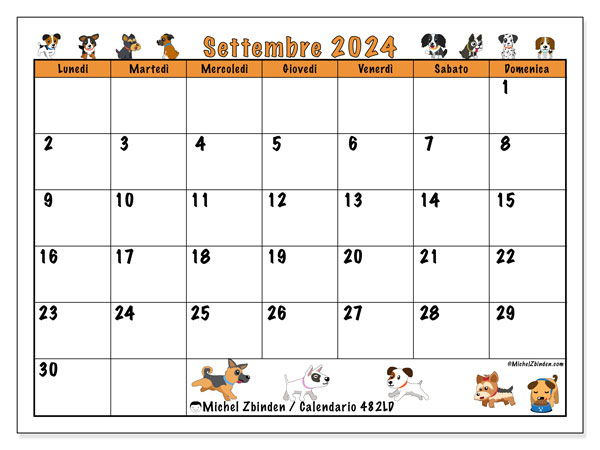 Calendario settembre 2024 “482”. Programma da stampare gratuito.. Da lunedì a domenica