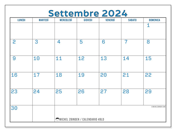 Calendario settembre 2024, 49DS. Programma da stampare gratuito.