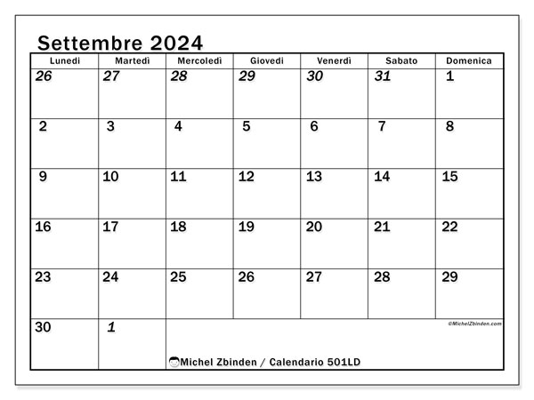Calendario settembre 2024, 501DS. Programma da stampare gratuito.