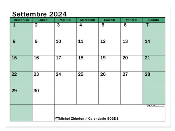 Calendario settembre 2024 “503”. Orario da stampare gratuito.. Da domenica a sabato