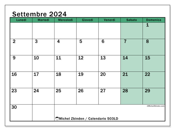 Calendario settembre 2024 “503”. Orario da stampare gratuito.. Da lunedì a domenica