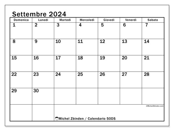 Calendario settembre 2024 “50”. Programma da stampare gratuito.. Da domenica a sabato