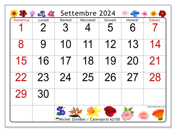 Calendario settembre 2024, 621DS. Programma da stampare gratuito.