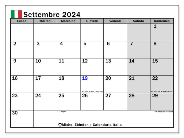 Calendario settembre 2024, Italia. Programma da stampare gratuito.