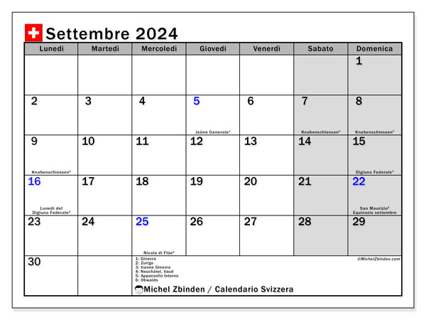 Calendario settembre 2024, Svizzera. Programma da stampare gratuito.