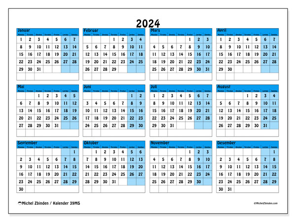 Årskalender 2024, 39MS. Gratis program for utskrift.