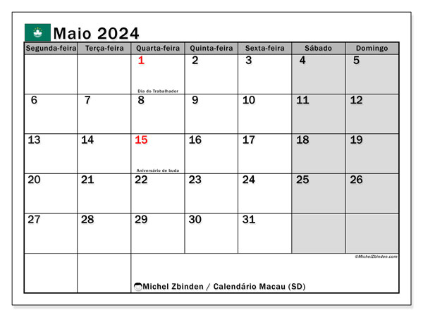 Calendario maggio 2024, Macao (PT). Programma da stampare gratuito.
