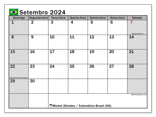 Calendario settembre 2024, Brasile (PT). Programma da stampare gratuito.