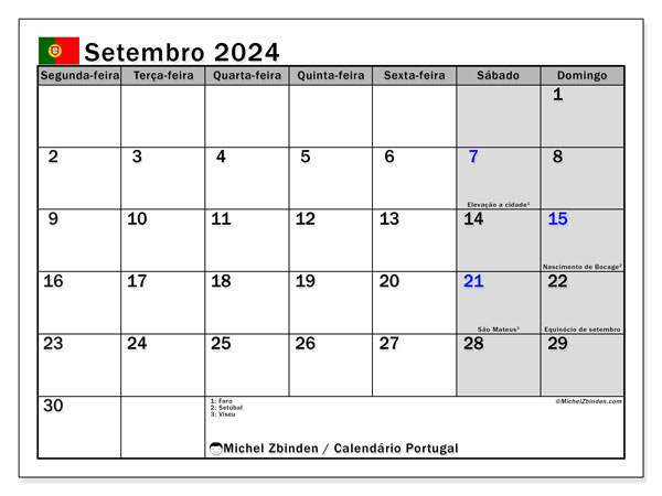 Calendario settembre 2024, Portogallo (PT). Programma da stampare gratuito.