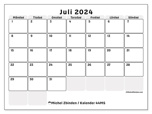 Kalender juli 2024, 44MS, klar att skriva ut och gratis.