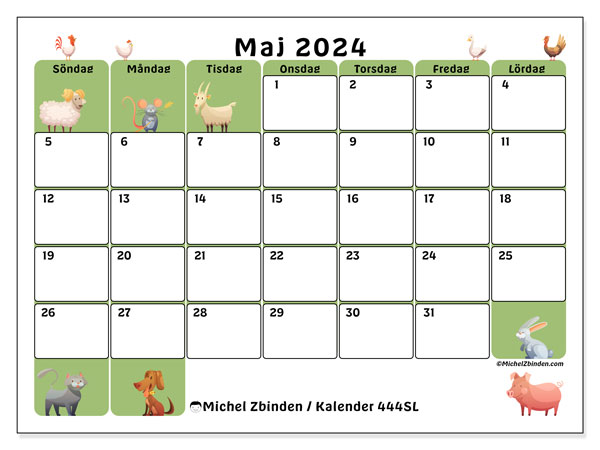Kalender maj 2024, 444SL, klar att skriva ut och gratis.