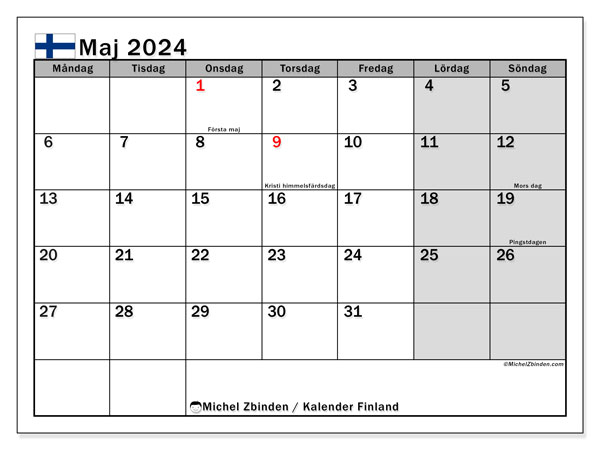 Kalender maj 2024 “Finland”. Gratis kalender som kan skrivas ut.. Måndag till söndag