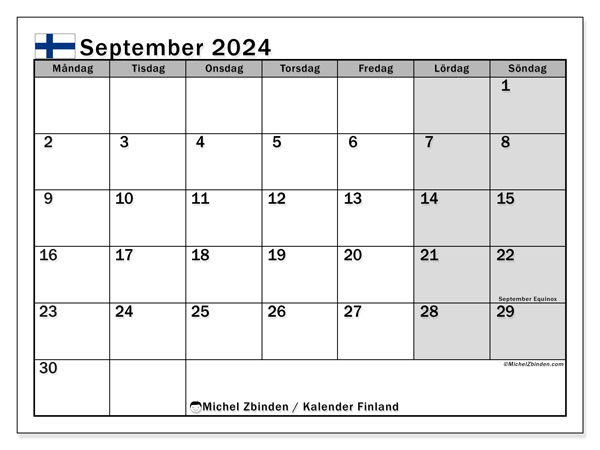 Calendario settembre 2024, Finlandia (SV). Programma da stampare gratuito.