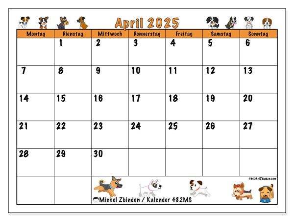 Kalender April 2025, 482MS. Kalender zum Ausdrucken kostenlos.
