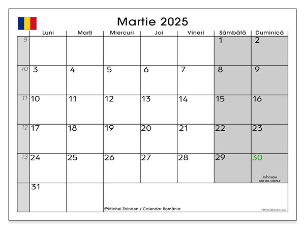 Kalender März 2025, Rumänien (RO). Programm zum Ausdrucken kostenlos.