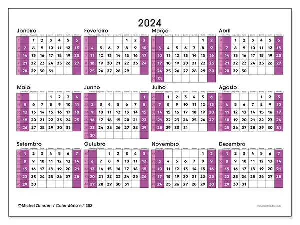 Calendário para imprimir n.° 302, 2024