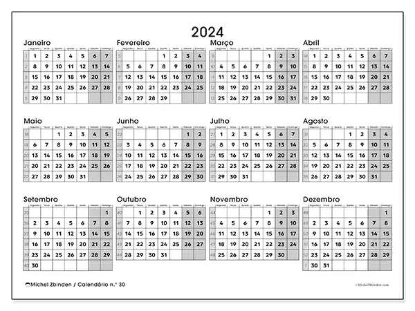 Calendário para imprimir n.° 30, 2024