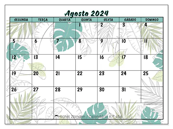 Calendário para imprimir n° 456, agosto de 2024