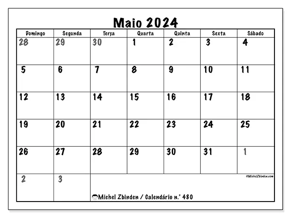 Calendário para imprimir n° 480, maio de 2024