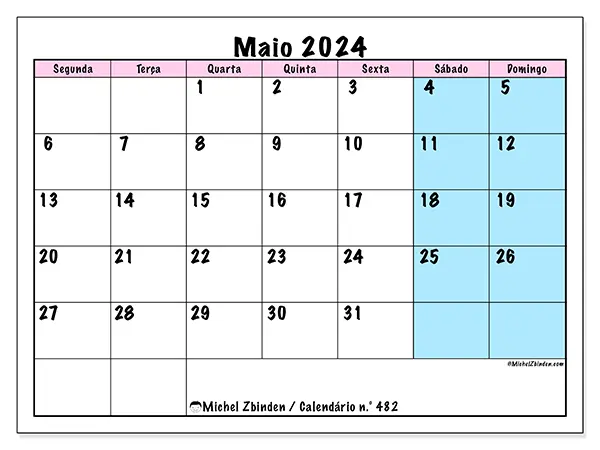 Calendário para imprimir n° 482, maio de 2024