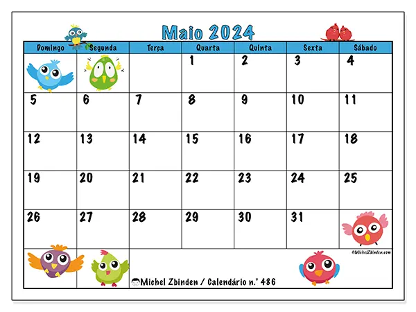 Calendário para imprimir n° 486, maio de 2024