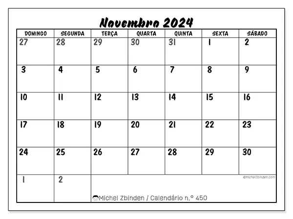 Calendário para imprimir n° 450, novembro de 2024