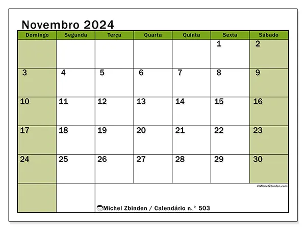 Calendário para imprimir n° 503, novembro de 2024