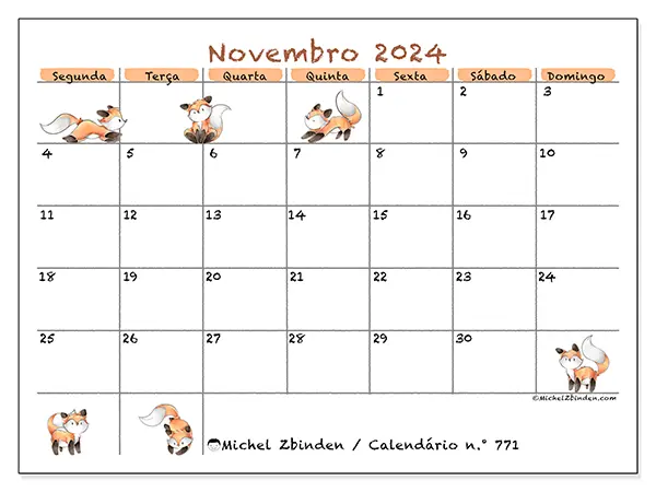 Calendário para imprimir n° 771, novembro de 2024