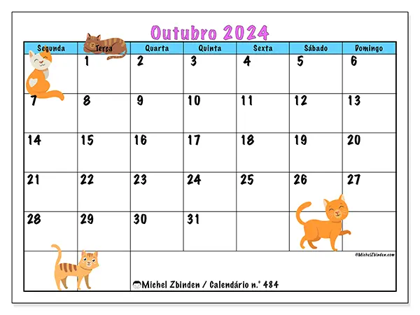 Calendário para imprimir n° 484, outubro de 2024