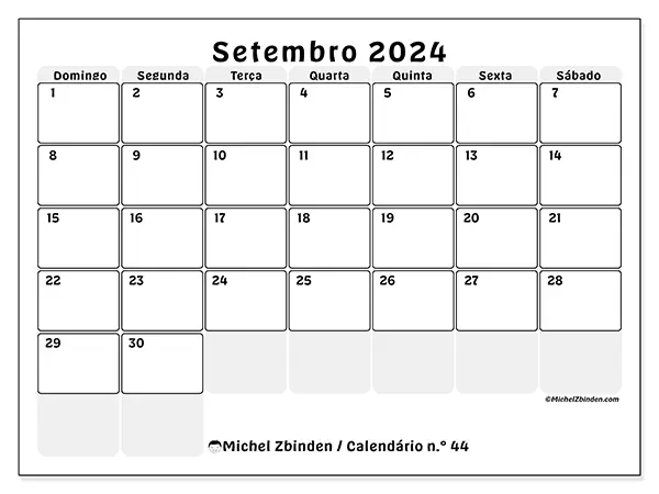 Calendário para imprimir n° 44, setembro de 2024