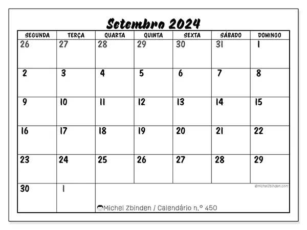 Calendário para imprimir n° 450, setembro de 2024